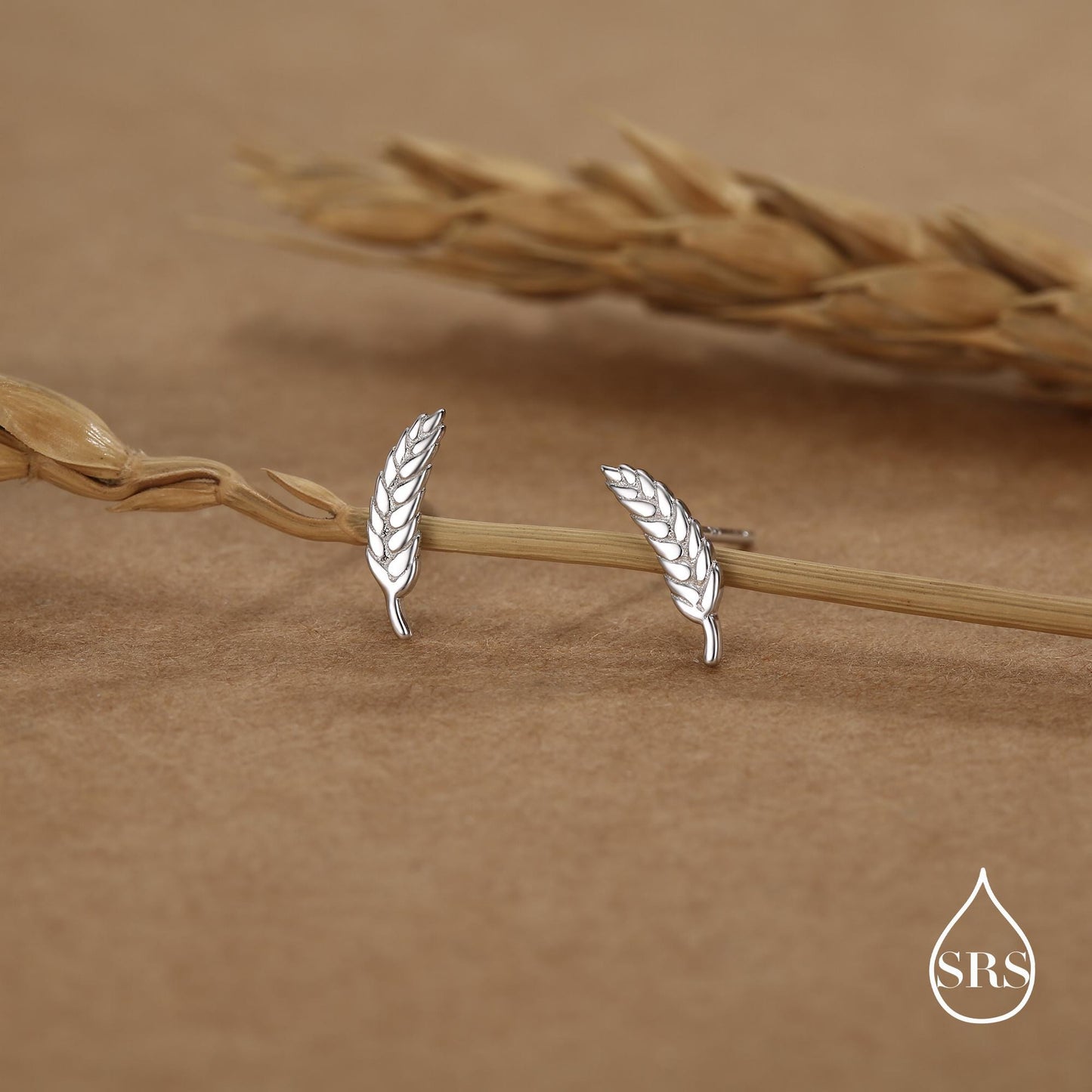 Wheat Stud Earrings in Sterling Silver, Silver or Gold, Nature Inspired, Botanical Earrings