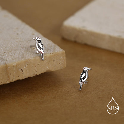 Sterling Silver Great Spotted Woodpecker Stud Earrings