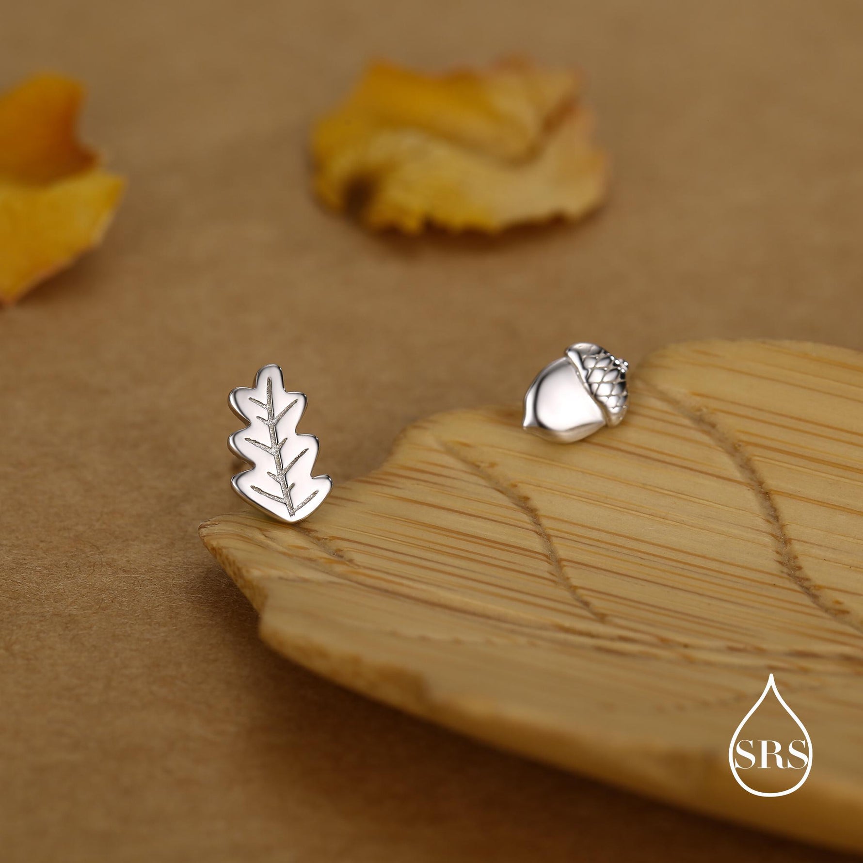 Mismatched Oak Leaf and Acorn Stud Earrings in Sterling Silver, in Silver or Gold, Nature Inspired Earrings, Asymmetric Leaf Earrings