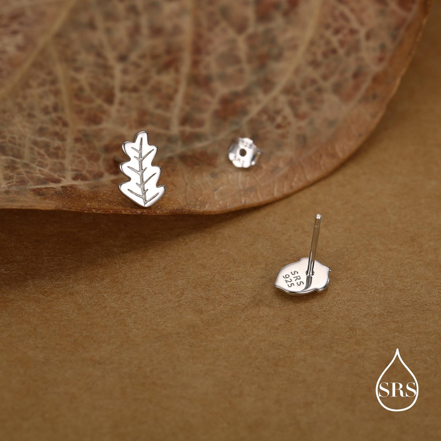 Mismatched Oak Leaf and Acorn Stud Earrings in Sterling Silver, in Silver or Gold, Nature Inspired Earrings, Asymmetric Leaf Earrings