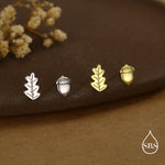 Mismatched Oak Leaf and Acorn Stud Earrings in Sterling Silver, in Silver or Gold, Nature Inspired Earrings, Asymmetric Leaf Earrings