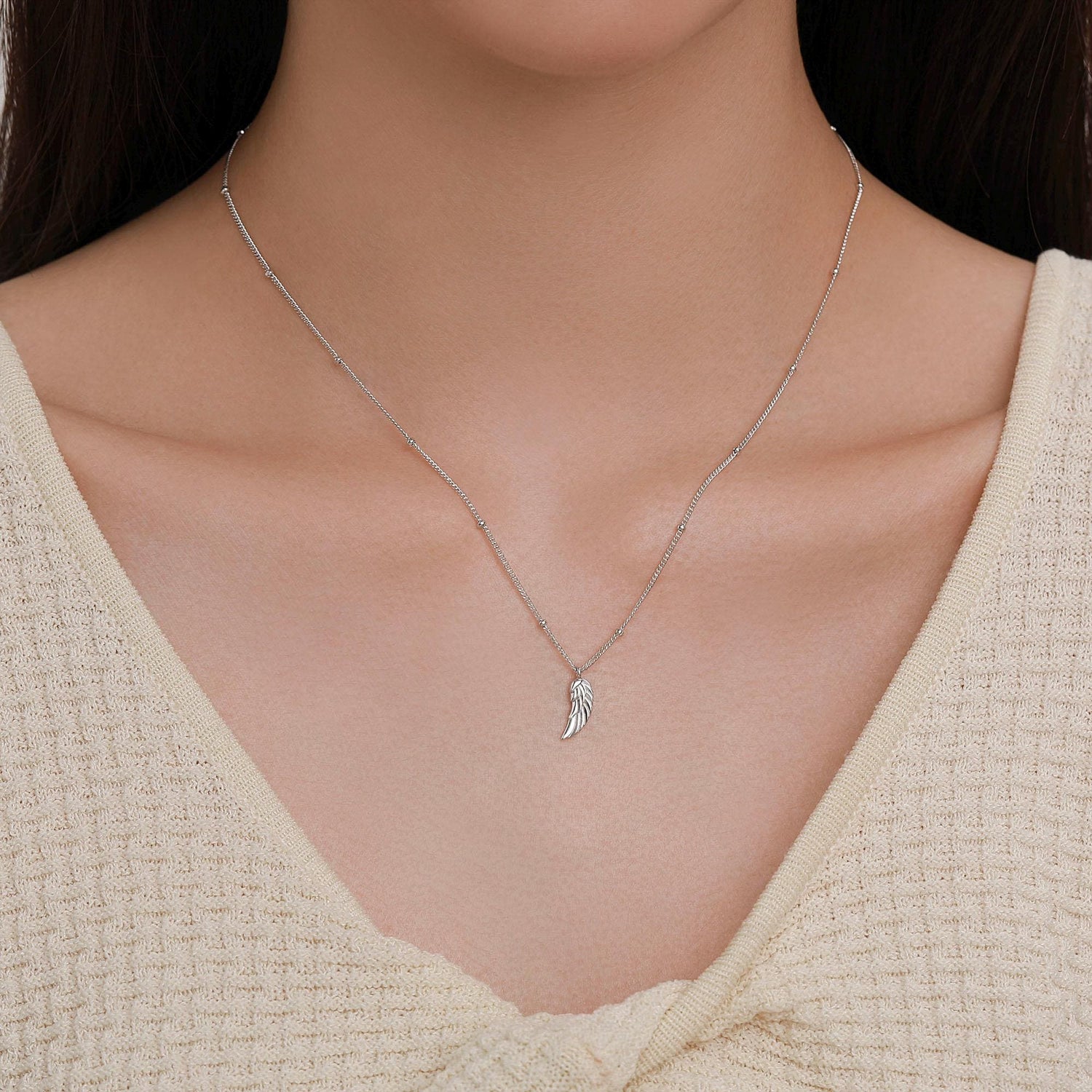 Tiny and Delicate Angel Wing Pendant Necklace in Sterling Silver with a Satellite Chain, Bird Necklace, Silver or Gold or Rose Gold