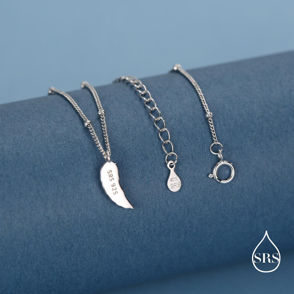 Tiny and Delicate Angel Wing Pendant Necklace in Sterling Silver with a Satellite Chain, Bird Necklace, Silver or Gold or Rose Gold