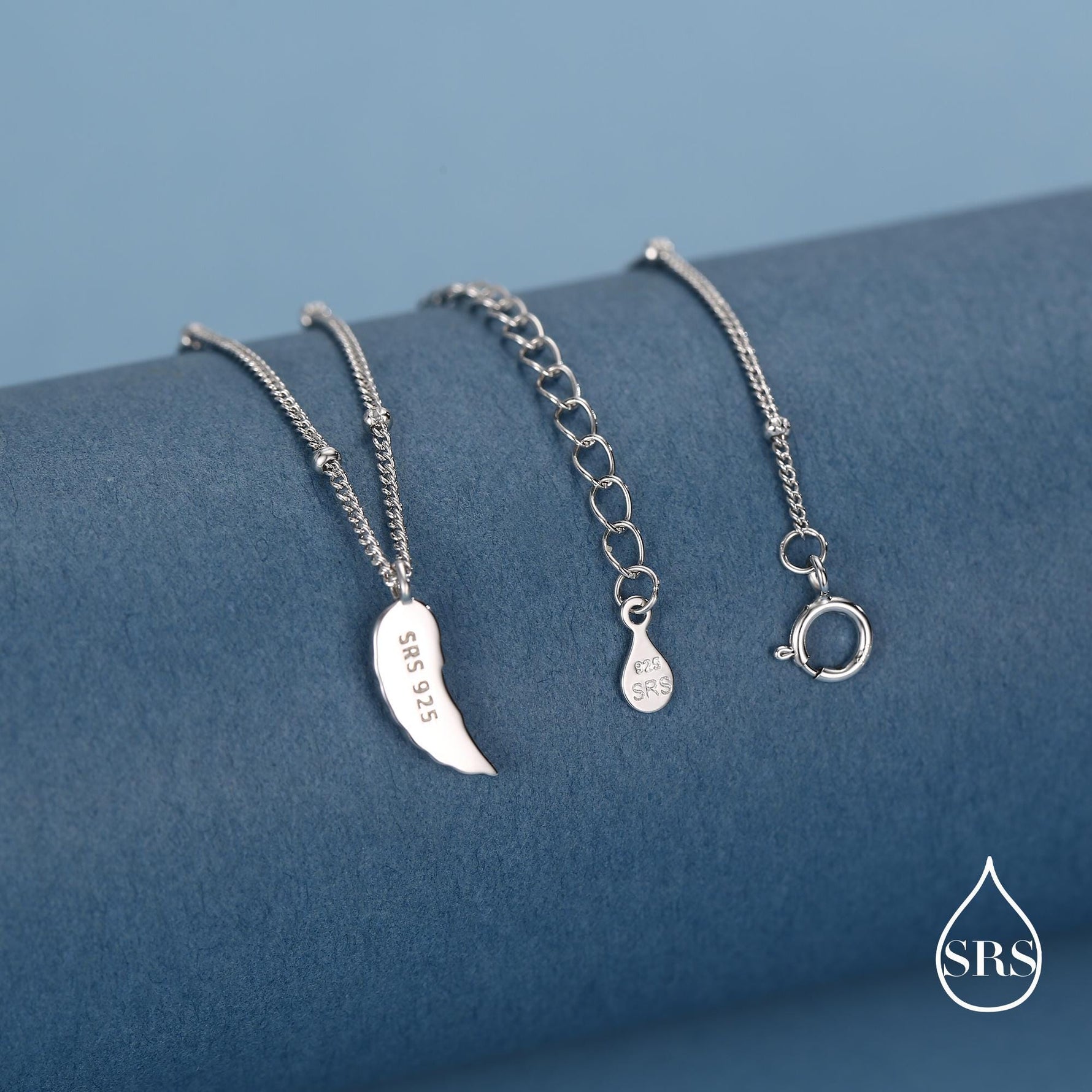 Tiny and Delicate Angel Wing Pendant Necklace in Sterling Silver with a Satellite Chain, Bird Necklace, Silver or Gold or Rose Gold