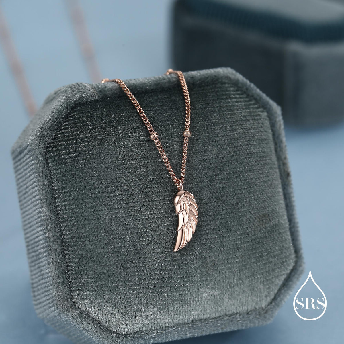 Tiny and Delicate Angel Wing Pendant Necklace in Sterling Silver with a Satellite Chain, Bird Necklace, Silver or Gold or Rose Gold
