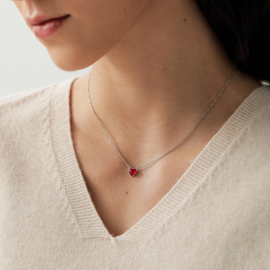 Genuine Red Onyx Heart Pendant Necklace in Sterling Silver, Silver or Gold, Natural Red Onyx Necklace, Red Carnelian Heart Pendant