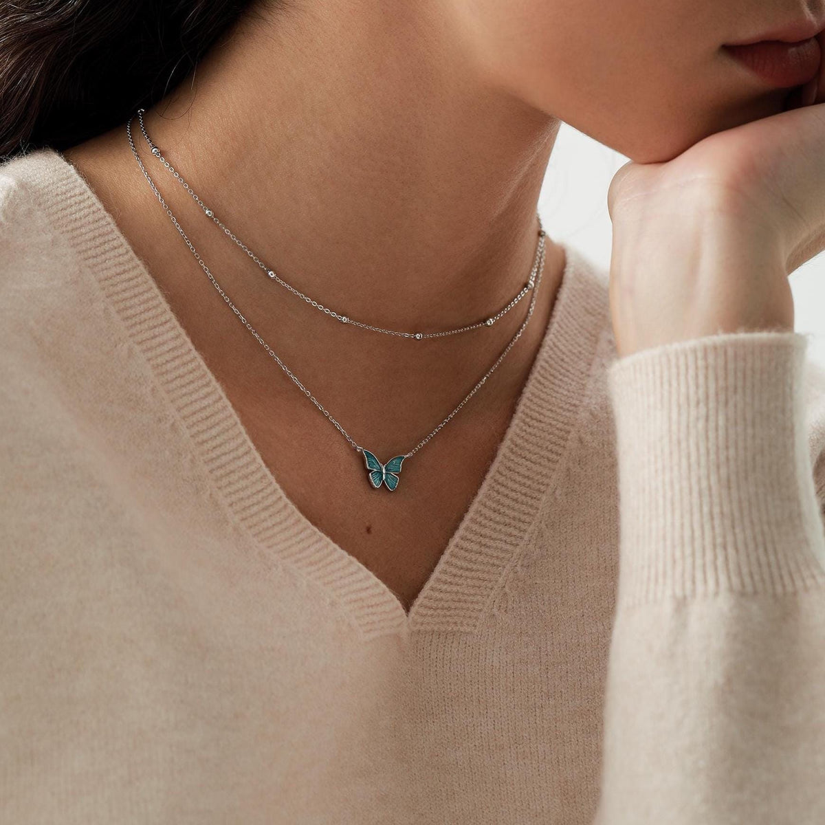 Blue Enamel Butterfly Pendant Necklace in Sterling Silver, Silver Butterfly Necklace, Animal Jewellery by Silver Rain Silver
