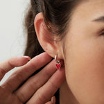 Red Enamel Heart Earrings in Sterling Silver, Detachable Heart Charm Dangle Hoop Earrings, Interchangeable