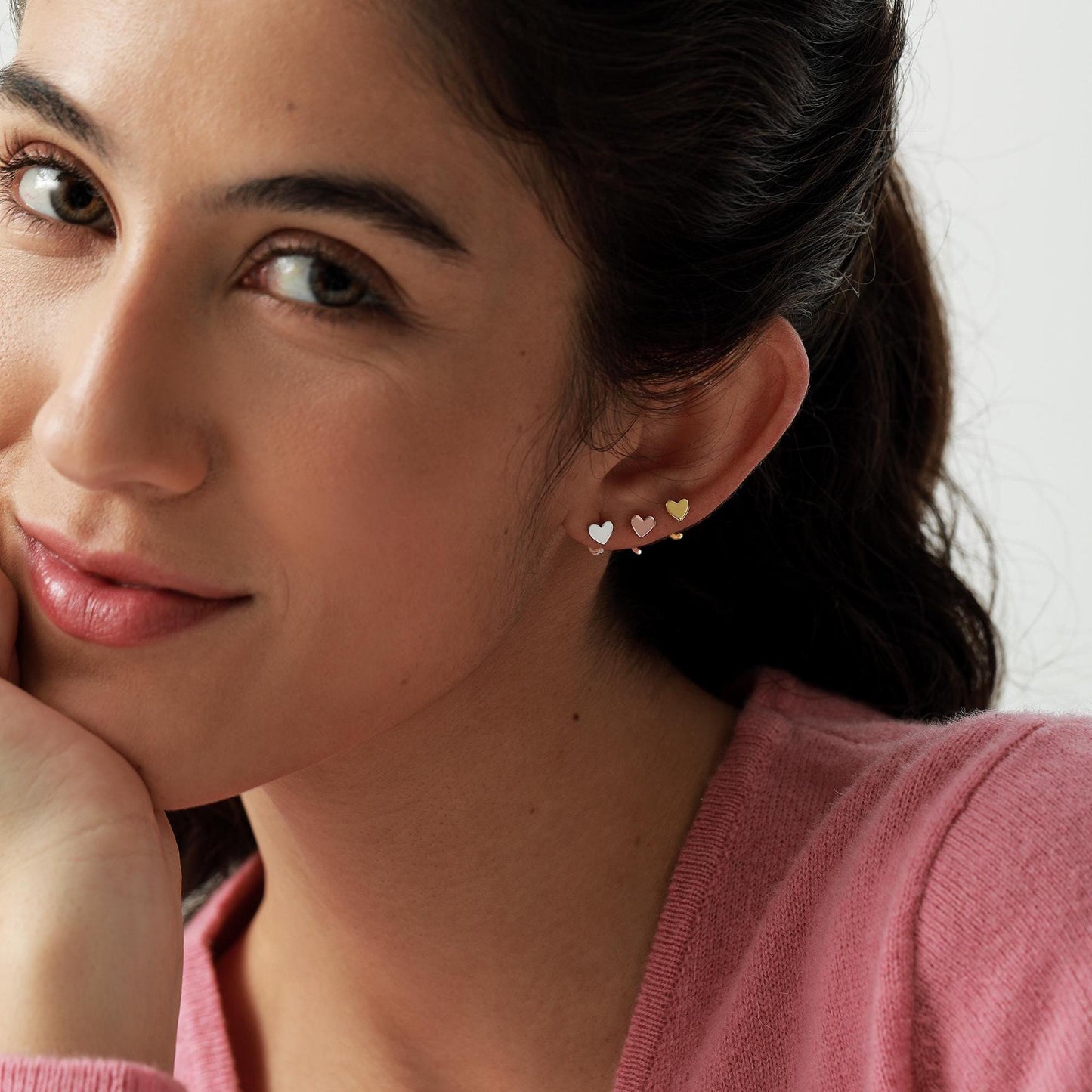 Tiny Heart Huggie Hoop Earrings in Sterling Silver, Silver, Gold or Rose Gold, Dainty Little Heart Open Threader, Threader Hoop Earrings