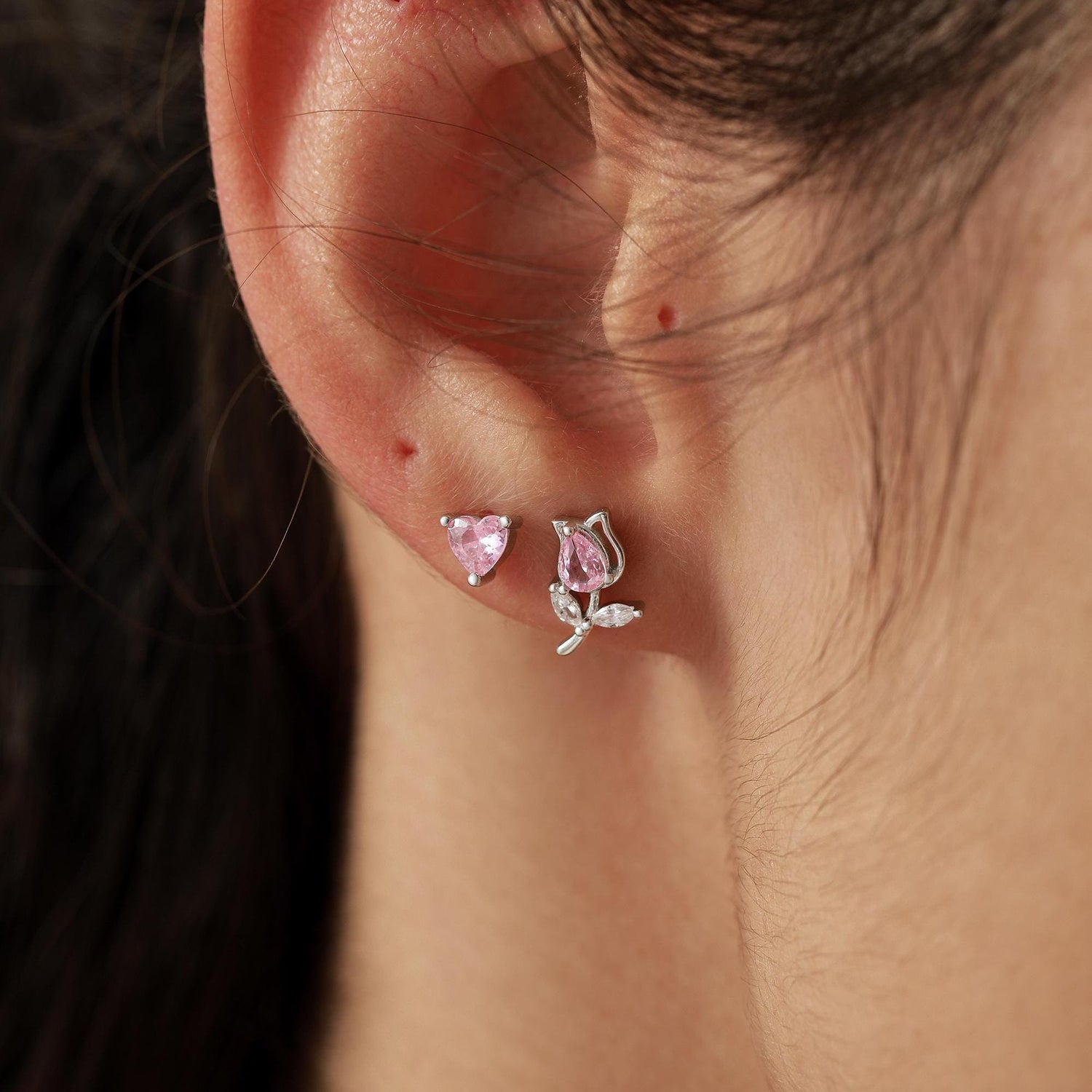Sterling Silver Tulip Flower CZ Stud Earrings, Silver, Gold or Rose Gold, Pink Tulip Earrings, Floral Earrings, Blossom Earrings, Nature