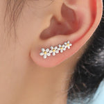 Forget-me-not Flower Crawler Earrings in Sterling Silver, Two Tone Finish, Daisy Chain, Flower Earrings, Ear Climbers