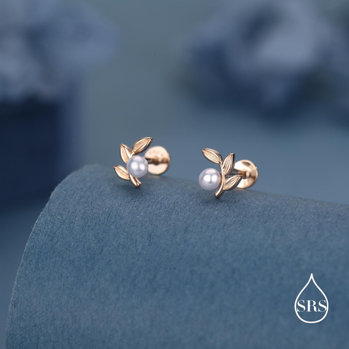 Sterling Silver Pearl Leaf 16G Flat Back Earrings Internally Threaded