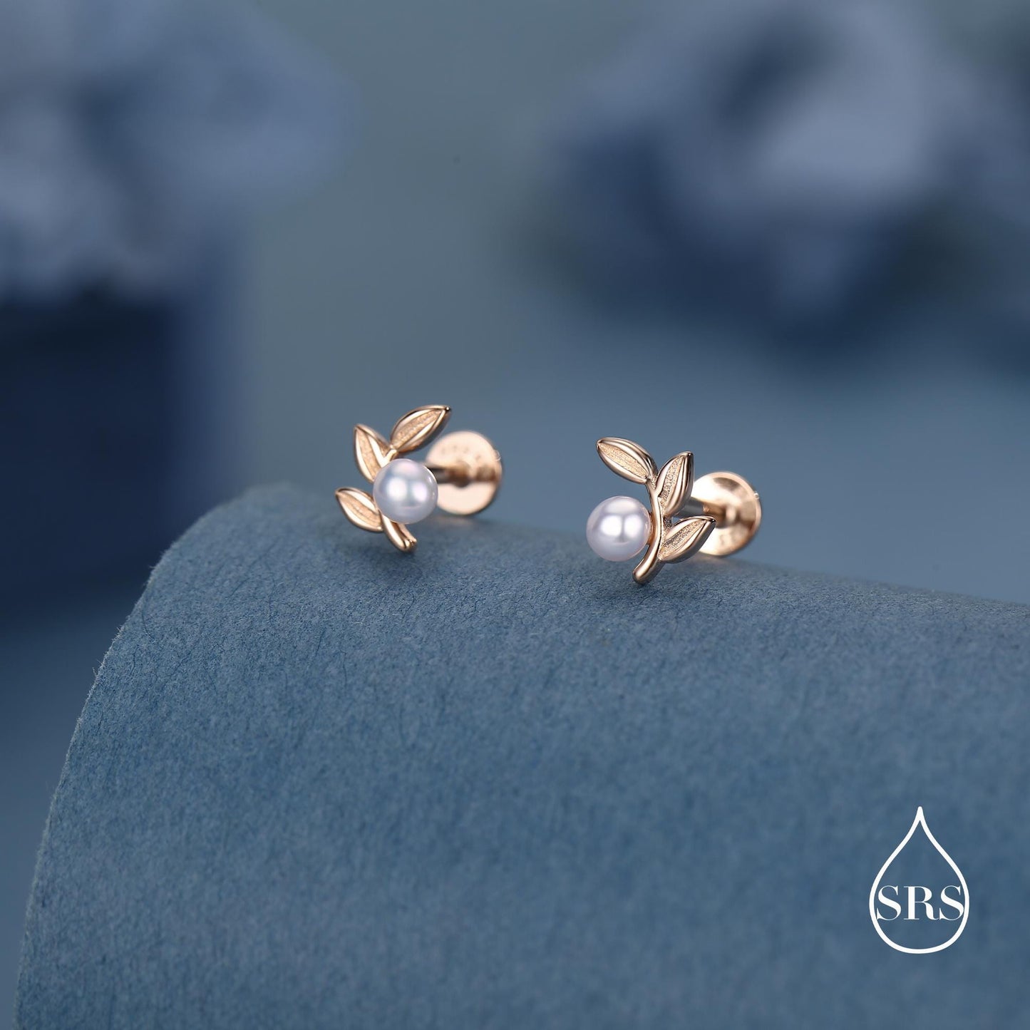 Sterling Silver Pearl Leaf 16G Flat Back Earrings Internally Threaded