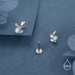 Sterling Silver Pearl Leaf 16G Flat Back Earrings Internally Threaded