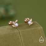 Sterling Silver Pearl Leaf Screw Back Earrings with Ball Backs