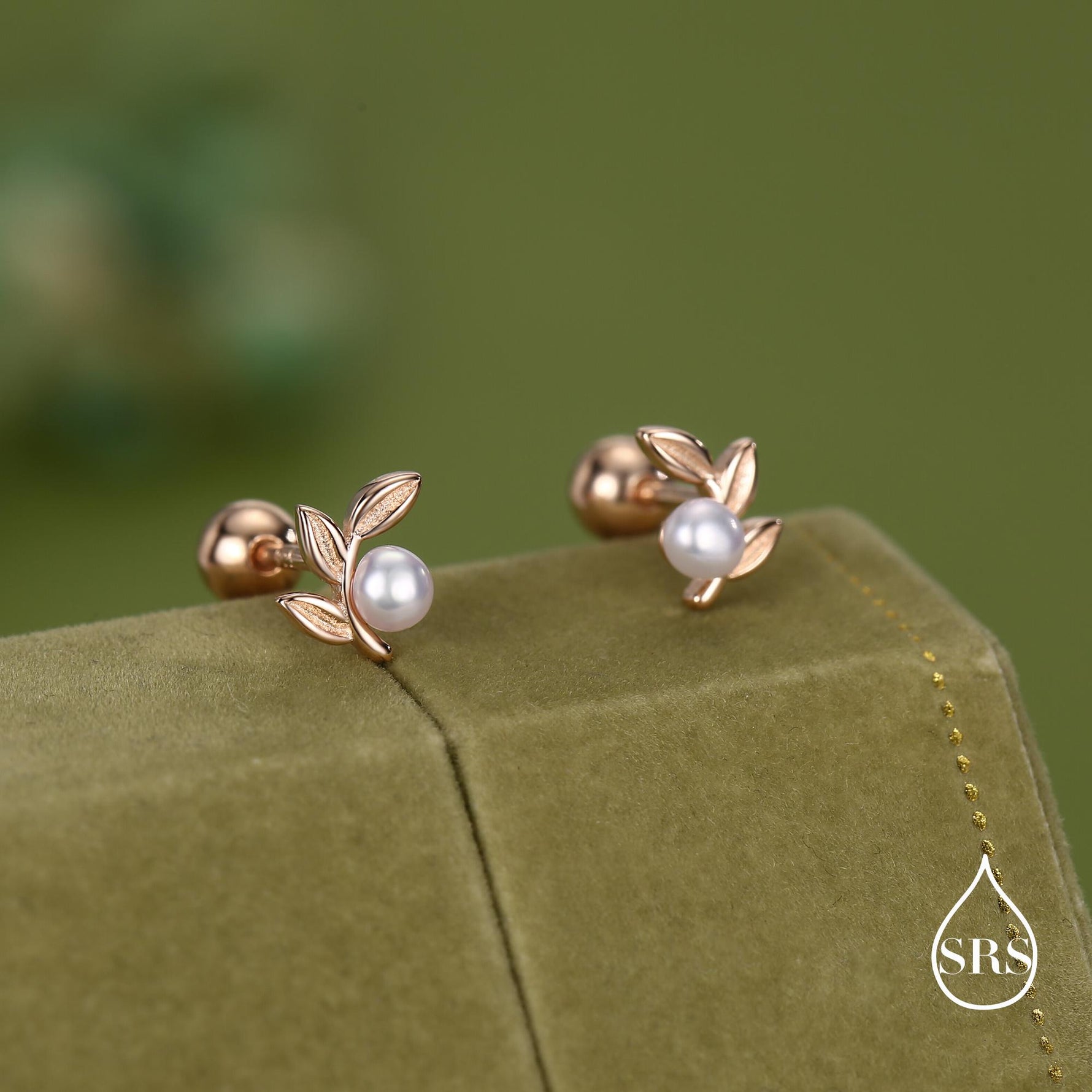 Sterling Silver Pearl Leaf Screw Back Earrings with Ball Backs