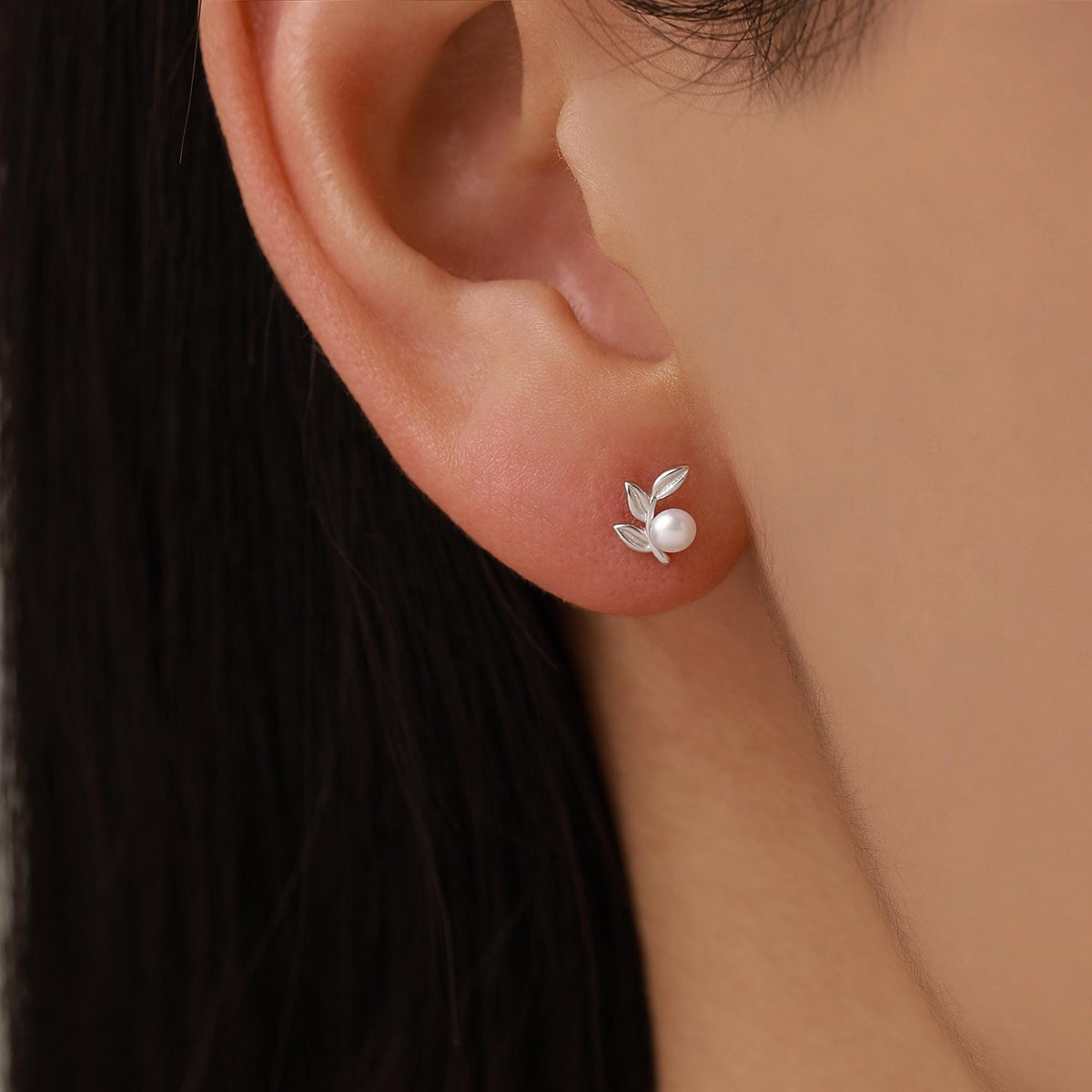 Sterling Silver Pearl Leaf Screw Back Earrings with Ball Backs