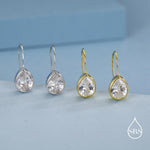 Sterling Silver CZ Droplet Drop Earrings in Sterling Silver, Silver or Gold, Chunky Pear Shape Hook Earrings