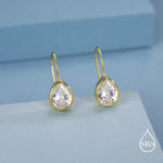 Sterling Silver CZ Droplet Drop Earrings in Sterling Silver, Silver or Gold, Chunky Pear Shape Hook Earrings