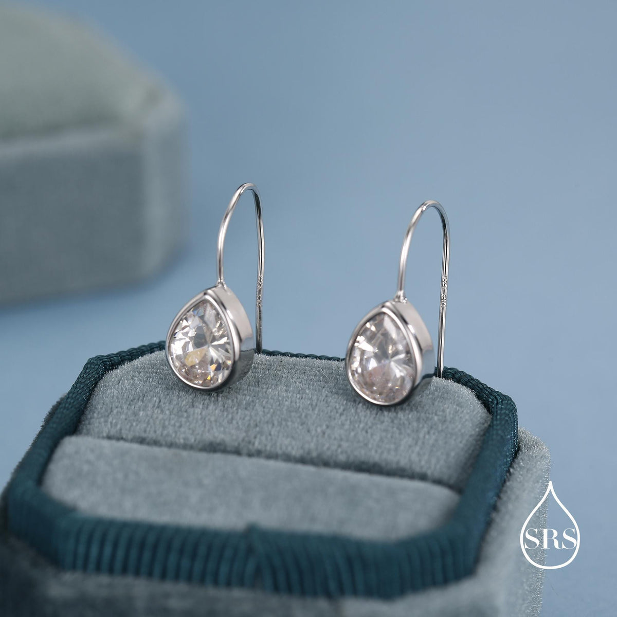 Sterling Silver CZ Droplet Drop Earrings in Sterling Silver, Silver or Gold, Chunky Pear Shape Hook Earrings