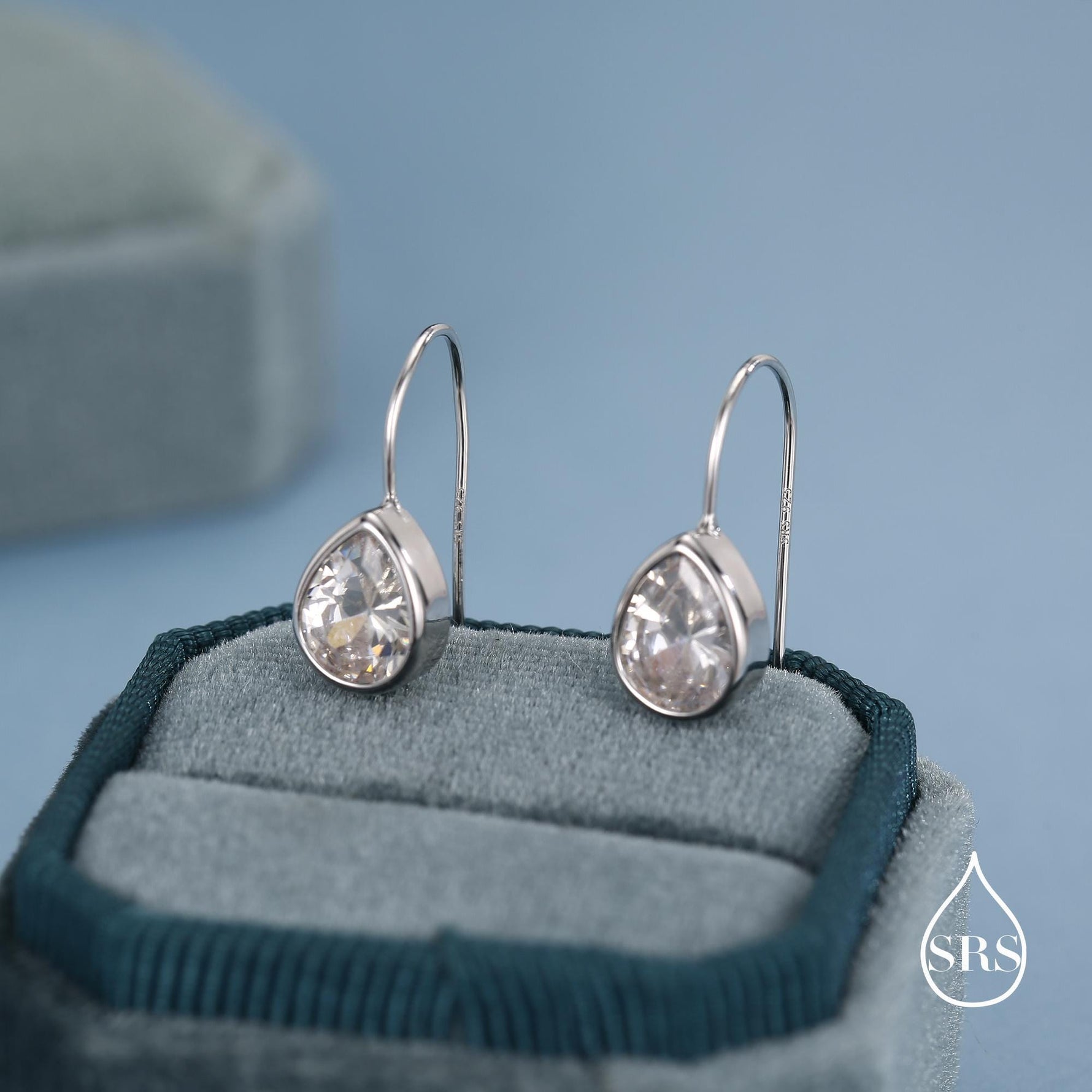 Sterling Silver CZ Droplet Drop Earrings in Sterling Silver, Silver or Gold, Chunky Pear Shape Hook Earrings