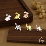 Sterling Silver Rabbit and Tortoise Mismatched Stud Earrings