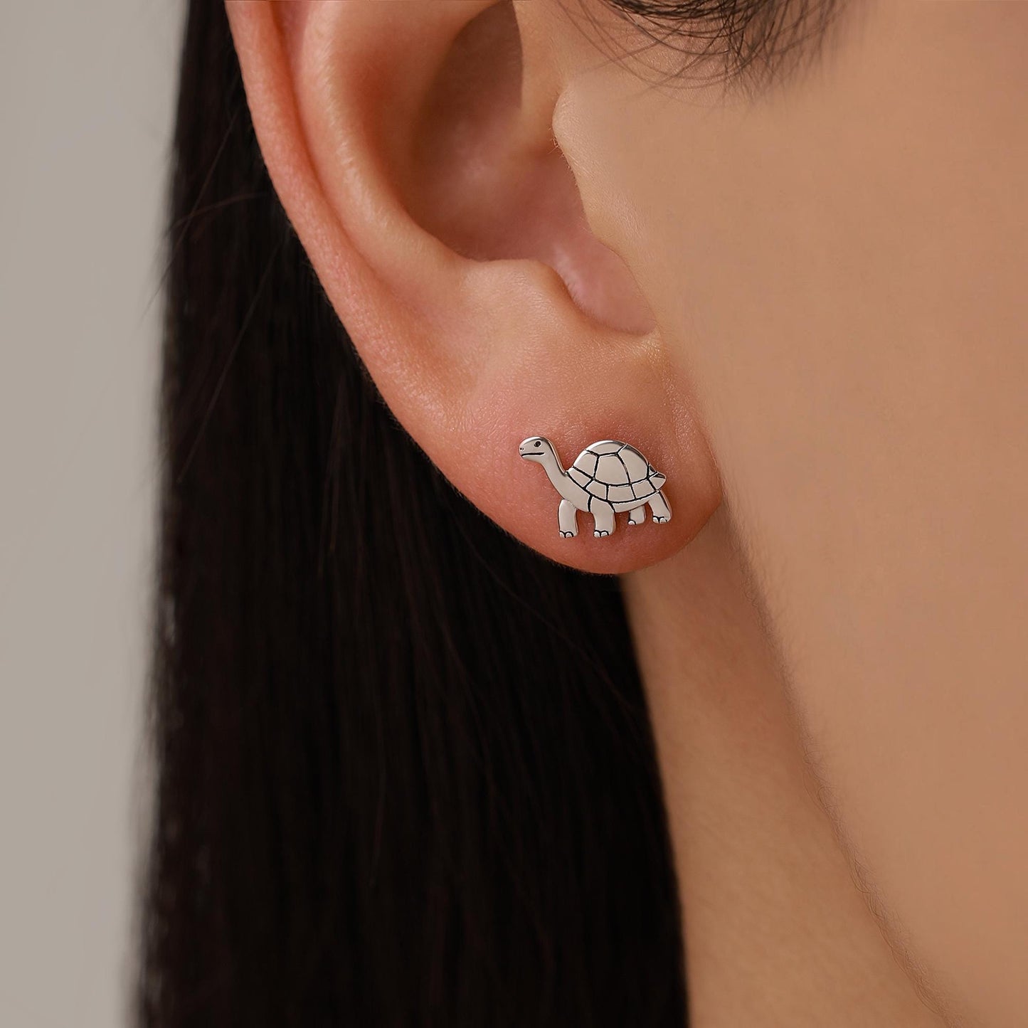 Sterling Silver Rabbit and Tortoise Mismatched Stud Earrings