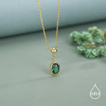 Delicate Emerald Green Oval CZ Lariat Pendant Necklace in Sterling Silver, Silver or Gold, Minimalist Oval Shape CZ Adjustable Necklace