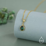 Delicate Emerald Green Oval CZ Lariat Pendant Necklace in Sterling Silver, Silver or Gold, Minimalist Oval Shape CZ Adjustable Necklace