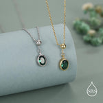 Delicate Emerald Green Oval CZ Lariat Pendant Necklace in Sterling Silver, Silver or Gold, Minimalist Oval Shape CZ Adjustable Necklace