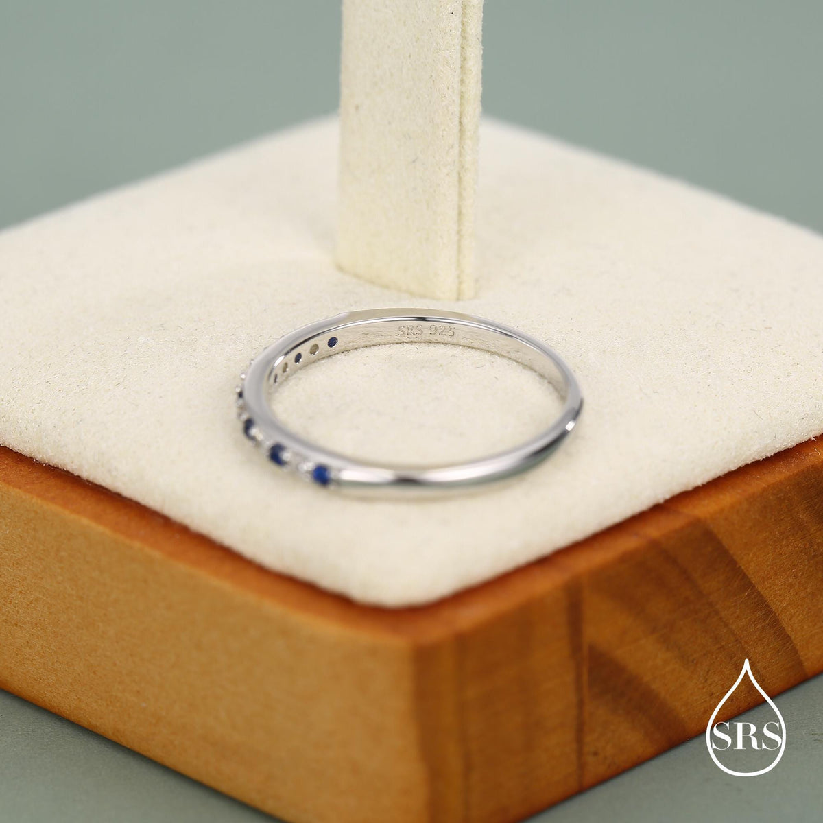 Sapphire Blue & Clear CZ Half Eternity Ring