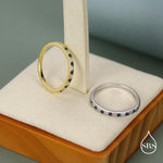Sapphire Blue and Clear CZ Half Eternity Ring in Sterling Silver, Silver or Gold, Sapphire Blue CZ Skinny Ring, Stacking Ring US 5 - 8