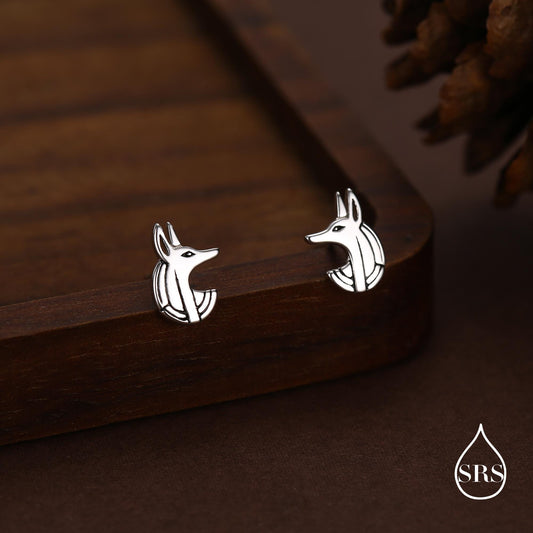 Sterling Silver Anubis Jackal Stud Earrings