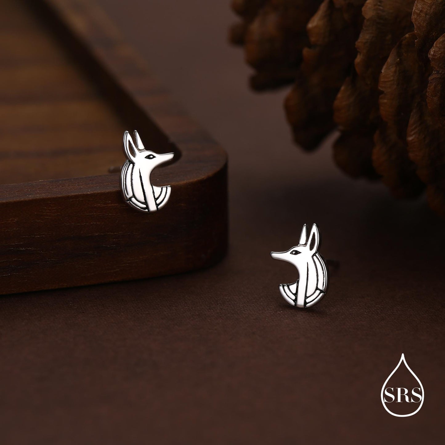 Sterling Silver Anubis Jackal Stud Earrings