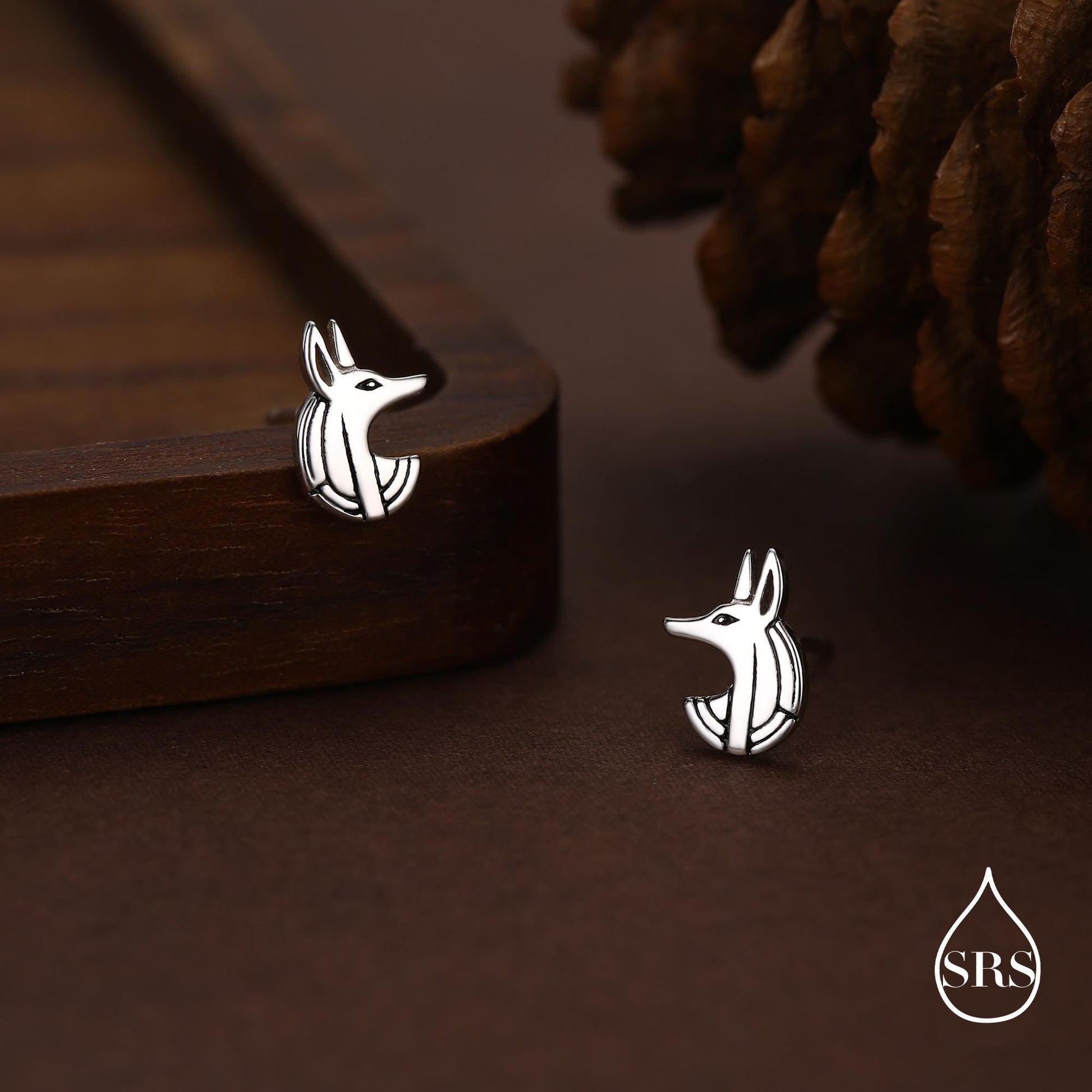 Sterling Silver Anubis Jackal Stud Earrings