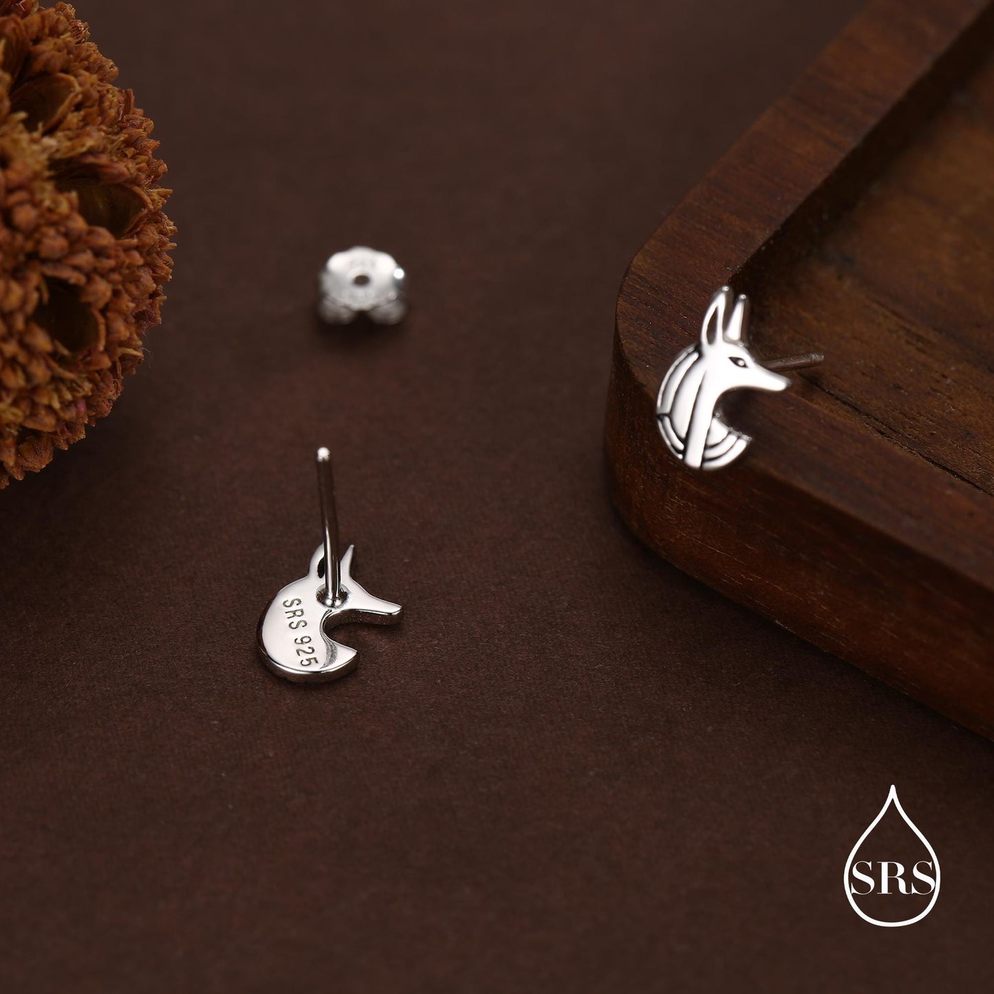 Sterling Silver Anubis Jackal Stud Earrings
