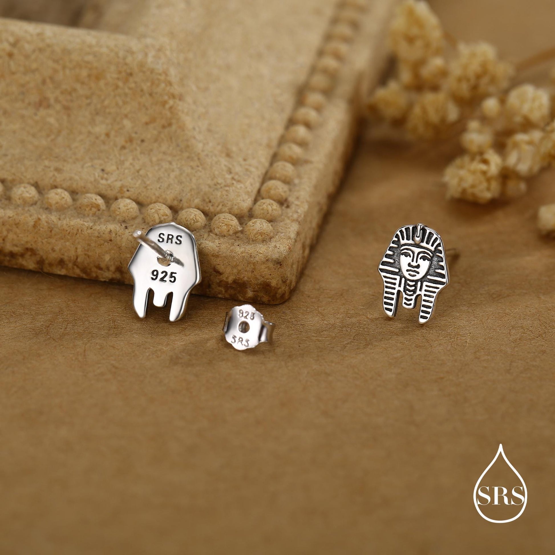 Sterling Silver Egyptian Pharaoh Stud Earrings