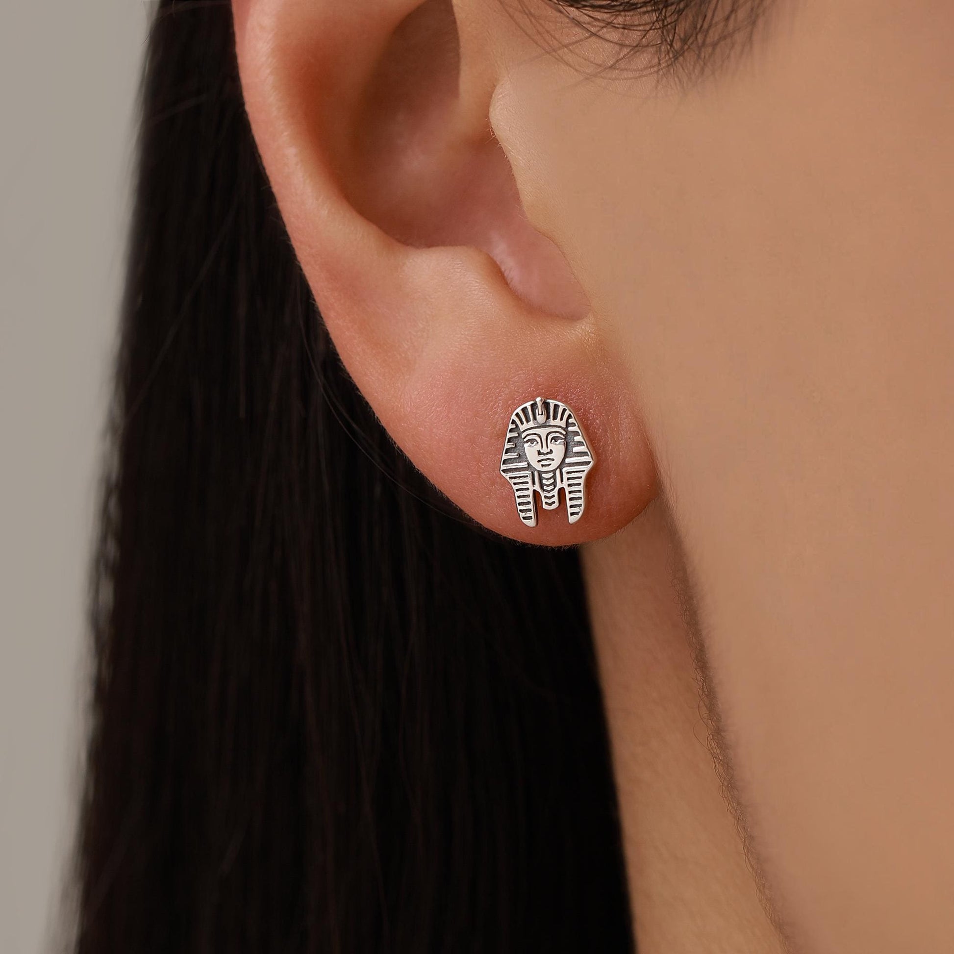 Sterling Silver Egyptian Pharaoh Stud Earrings