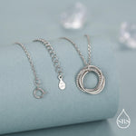 Sterling Silver Four Interlocking Circles Pendant Necklace with Dotted Details, Four Entwined Rings for 40s, 40th Infinity Necklace