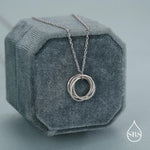 Sterling Silver Four Interlocking Circles Pendant Necklace with Dotted Details, Four Entwined Rings for 40s, 40th Infinity Necklace