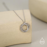 Sterling Silver 50s Birthday Necklace, Interlocking Circles Pendant Necklace, Dotted Details, Five Entwined Rings for 50s
