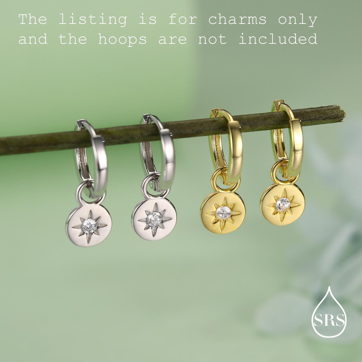Starburst Disk Charms for Huggie Hoops in Sterling Silver