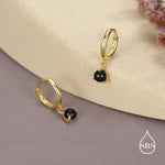 Sterling Silver 4mm Black Onyx Hoop Earrings, Natural Black Onyx Dangle Hoop Earrings, Silver or Gold