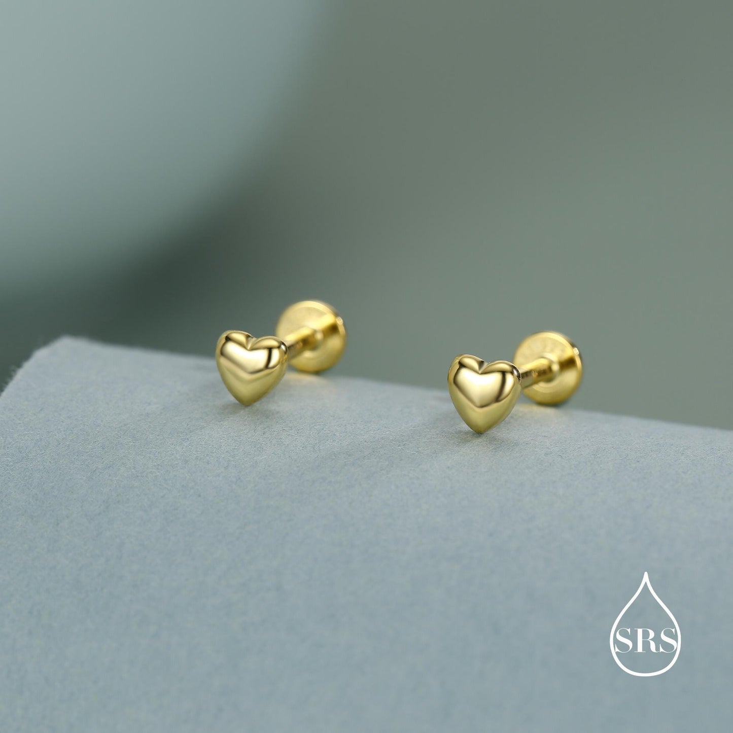 Sterling Silver 4mm Heart 16G Flat Back Stud Earrings