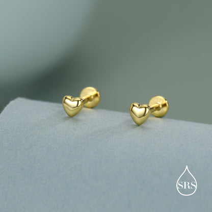 Sterling Silver 4mm Heart 16G Flat Back Stud Earrings