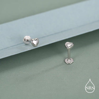 Sterling Silver 4mm Heart 16G Flat Back Stud Earrings