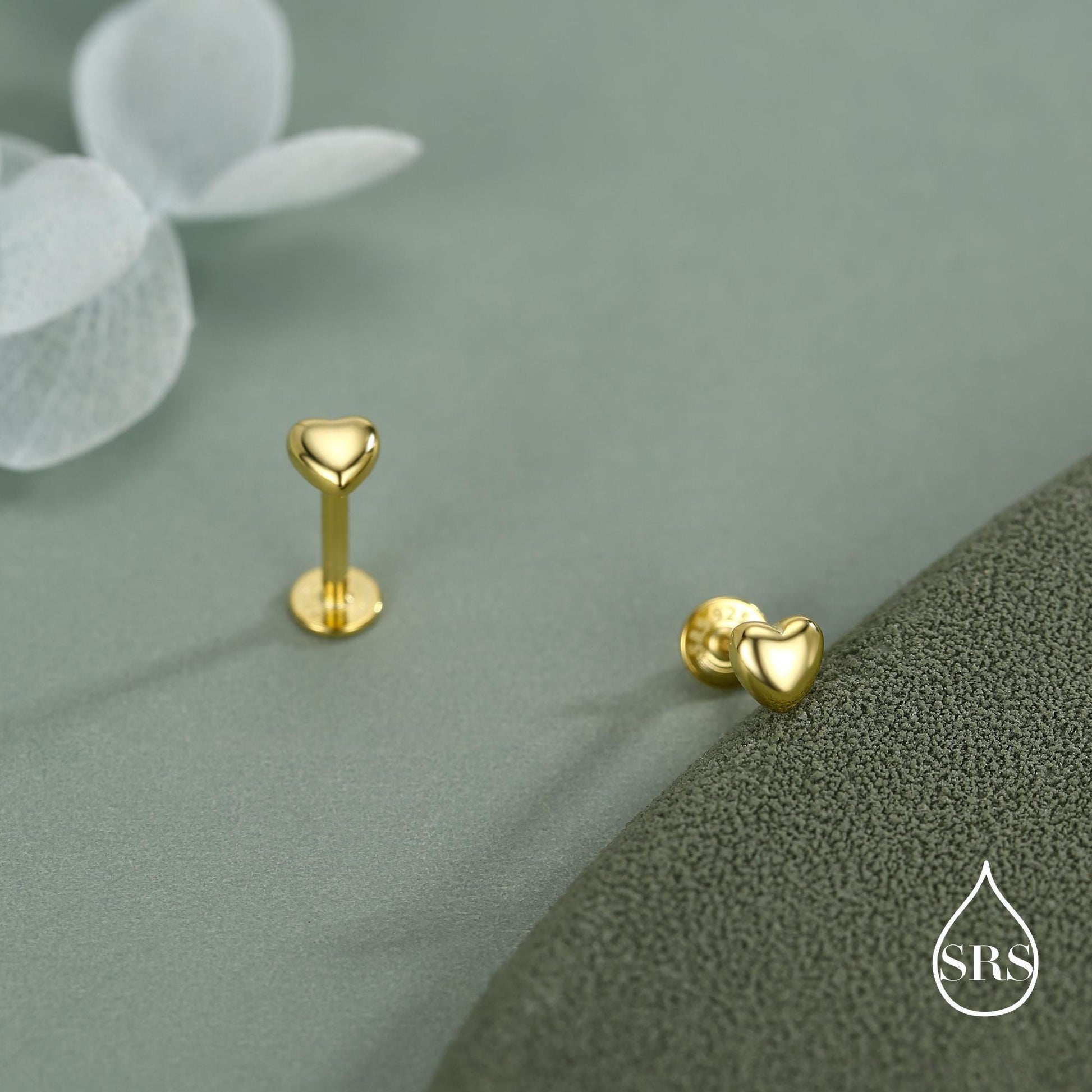 Sterling Silver 4mm Heart 16G Flat Back Stud Earrings