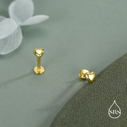 Sterling Silver 4mm Heart 16G Flat Back Stud Earrings