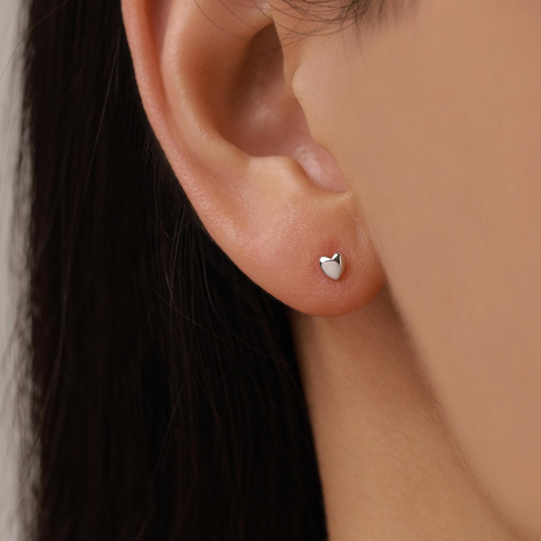 Sterling Silver 3mm Heart 16G Flat Back Stud Earrings