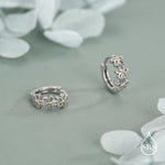 Sterling Silver Two Tone Daisy Huggie Hoop Earrings